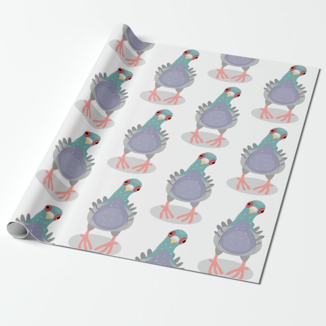 Funny curious pigeon cartoon illustration wrapping paper (Unrolled)