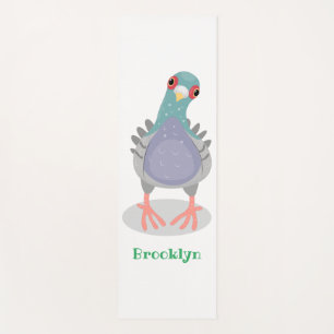 Funny curious pigeon cartoon illustration yoga mat