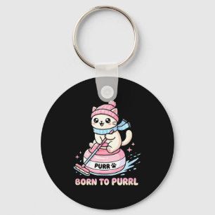 Funny Curling Cat Born Purrl Artwork Key Ring
