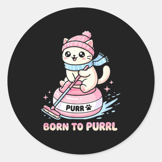 Funny Curling Cat Born Purrl Classic Round Sticker (Front)