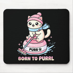 Funny Curling Cat Born To Purrl - Winter Sports Te Mouse Mat