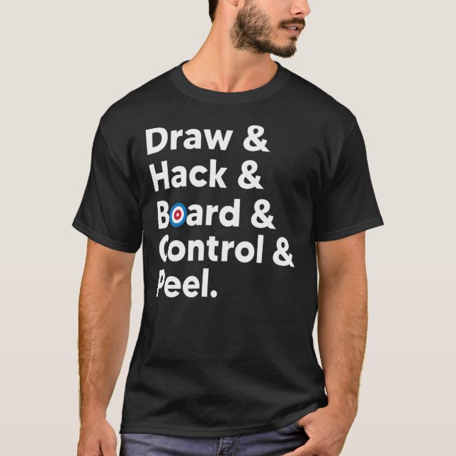 Funny Curling meme draw hack board control peel T-Shirt (Front)