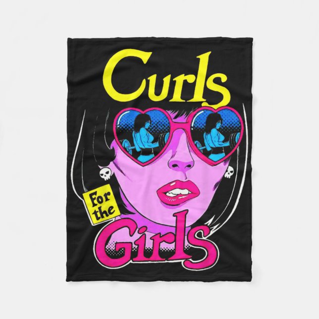 Funny Curls For Girls Gym Weightlifting Bodybuildi Fleece Blanket (Front)