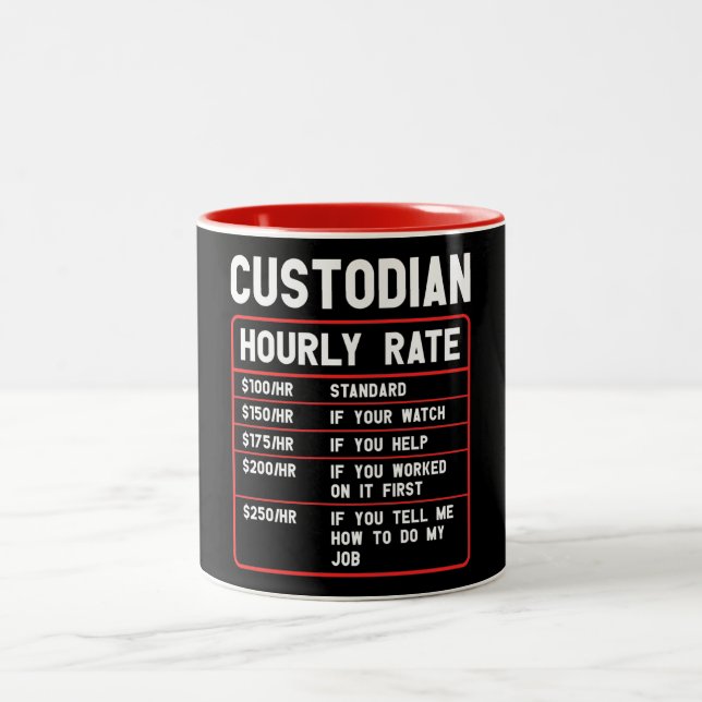 Funny Custodian Hourly Rate Two-Tone Coffee Mug (Center)