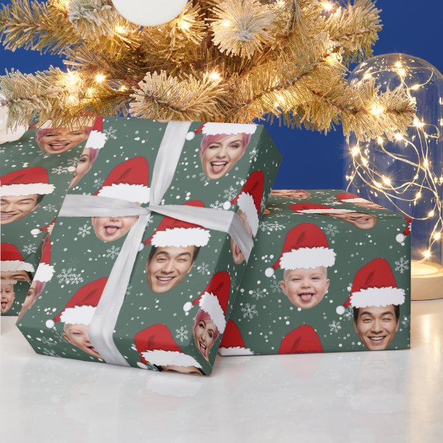 Funny Custom 3 Faces Christmas Santa Hats Wrapping Paper (Holidays)