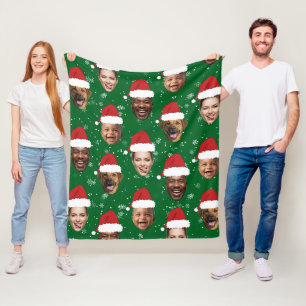 Funny Custom 4 Faces Photo Christmas Santa Hats Fleece Blanket