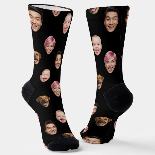 Funny Custom 4 Faces with Dog Cat – Personalised  Socks (Angled)