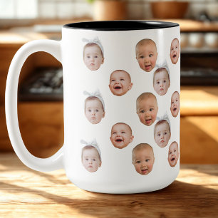 Funny Custom Baby Face Photo Face 3 Photos Two-Tone Coffee Mug