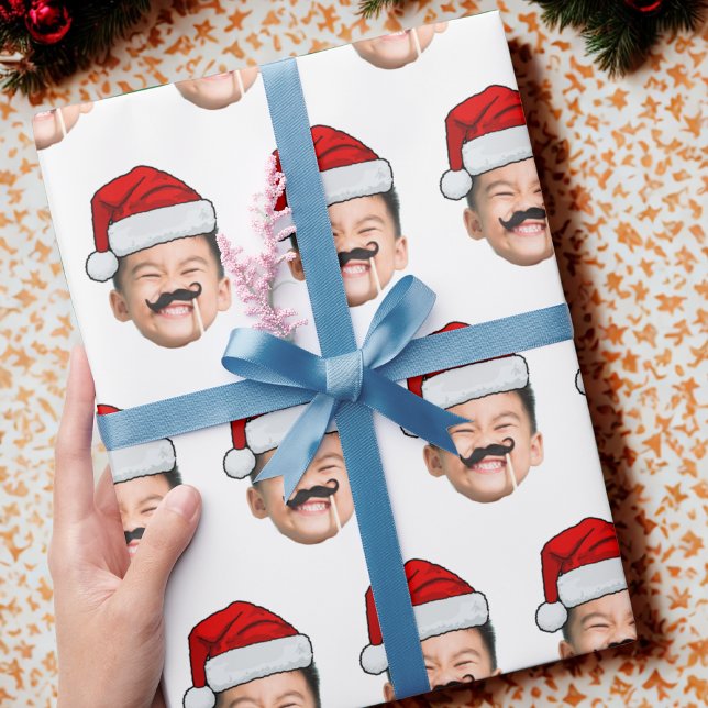 Funny Custom Baby Face Photo Santa Hat Christmas Wrapping Paper (Creator Uploaded)