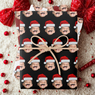 Funny Custom Baby Face Photo Santa Hat Christmas Wrapping Paper Sheet