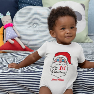 Funny Custom Baby's First Christmas Santa Claus Baby Bodysuit