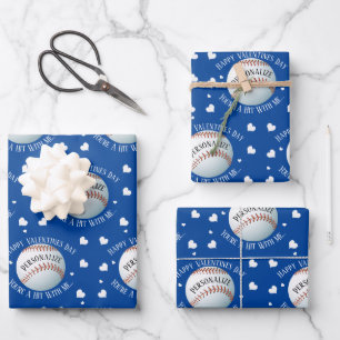 Funny Custom Baseball Baller Valentines Day Wrapping Paper Sheet