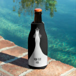 Funny custom beer bottle cooler with wedding dress<br><div class="desc">Funny custom beer bottle cooler with wedding dress silhouette. Funny novelty design with customisable background colour. Fun gift idea for wedding party, bridal shower, engagement, bachelorette parties, anniversary, girls weekend party, etc. Create a beverage holders for friends and family. Add your own personalised name and text. Also available as collapsible...</div>