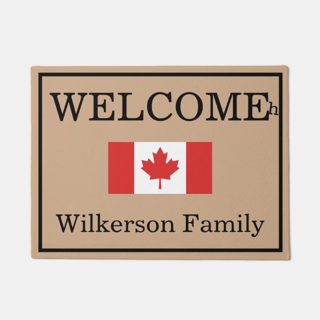 Funny Custom Canadian Flag Eh Family Name Door Mat (Front)