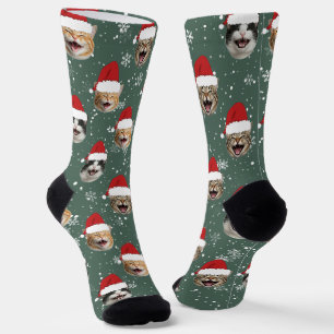 Funny Custom Cat Faces Christmas Santa Hats Socks