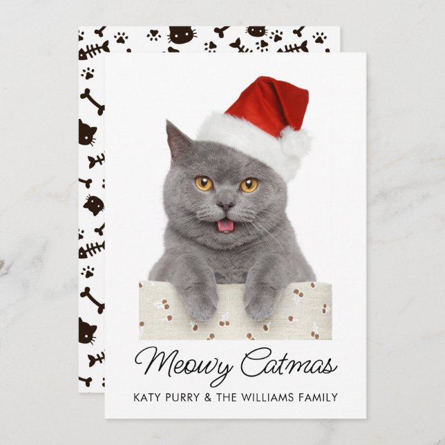 Funny Custom Cat Photo Christmas Card (Front/Back)