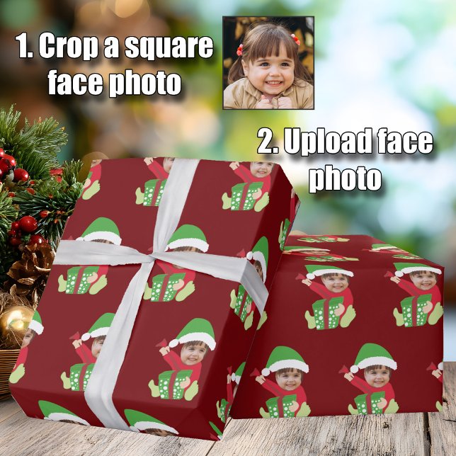Funny Custom Children's Photo Elf Christmas Red Wrapping Paper (Creator Uploaded)