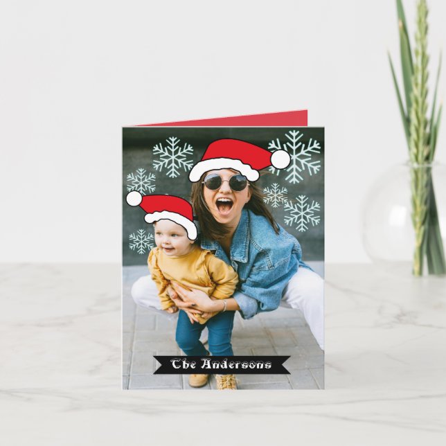 Funny custom christmas santa's hat photo holiday card (Front)