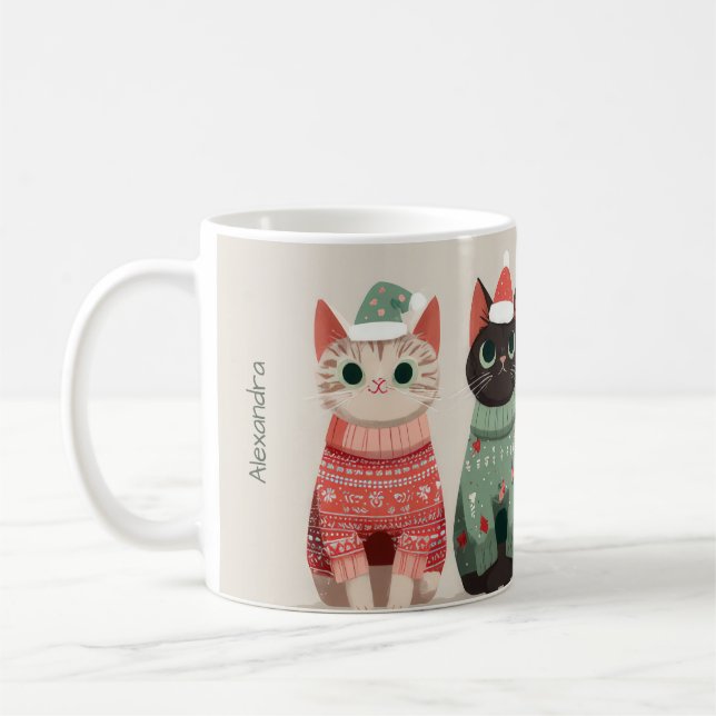 Funny Custom Christmas Winter Cat Design Coffee Mug (Left)