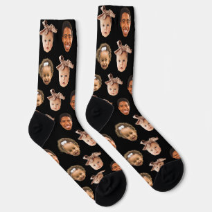 Funny Custom Dad of 3 Kids Photo Black Socks