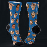 Funny Custom Dad of 3 Kids Photo Blue Socks<br><div class="desc">Funny blue personalised 3 face photo crew socks for dad's birthday or father's day. To use a cutout of your sons or daughters faces like in the example you can download any mobile or computer app,  use Canva or Photoshop,  and upload a transparent png file.</div>