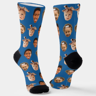 Funny Custom Dad of 3 Kids Photo Blue Socks