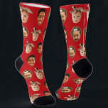 Funny Custom Dad of 3 Kids Photo Red Socks<br><div class="desc">Funny red personalised 3 face photo crew socks for dad's birthday or father's day. To use a cutout of your sons or daughters faces like in the example you can download any mobile or computer app,  use Canva or Photoshop,  and upload a transparent png file.</div>