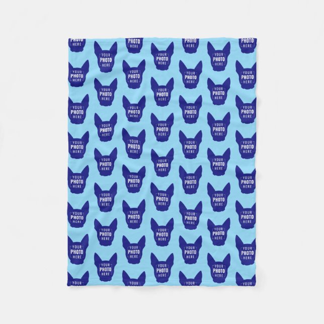 Funny Custom Dog Face Photo Pattern Blue Fleece Blanket (Front)