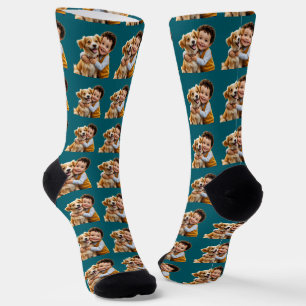 Funny Custom Face Cut Dog Kids Photo Can Cooler Socks