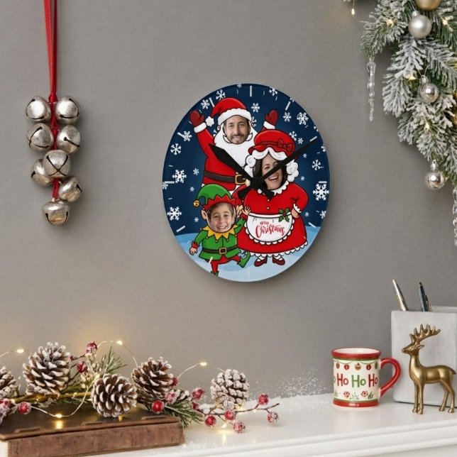 Funny Custom Face Family of 3 Christmas Round Clock (Creator Uploaded)