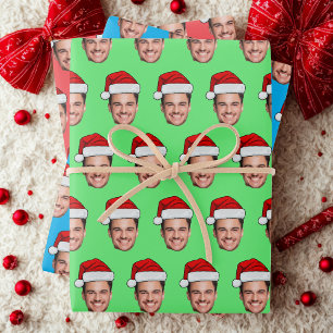 Funny Custom Face Holiday Gift Santa Hat Wrapping Paper Sheet