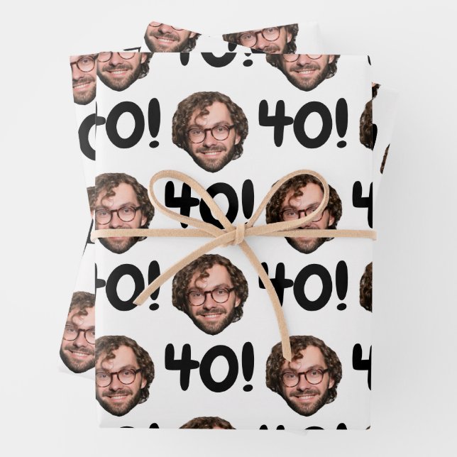 Funny Custom Face Photo Birthday Age Black White  Wrapping Paper Sheet (In situ)