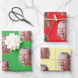 Funny Custom Face Photo Face Repeating Pattern Wrapping Paper Sheet
