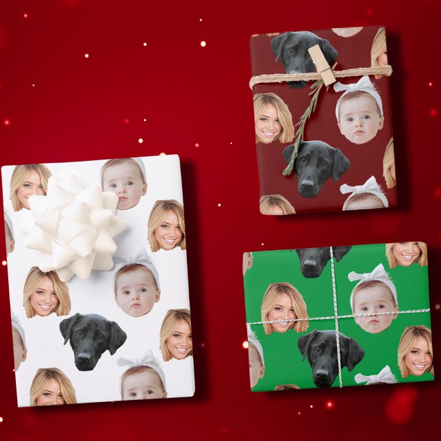 Funny Custom Face Photo Family Face 3 Photos Wrapping Paper Sheet (Creator Uploaded)