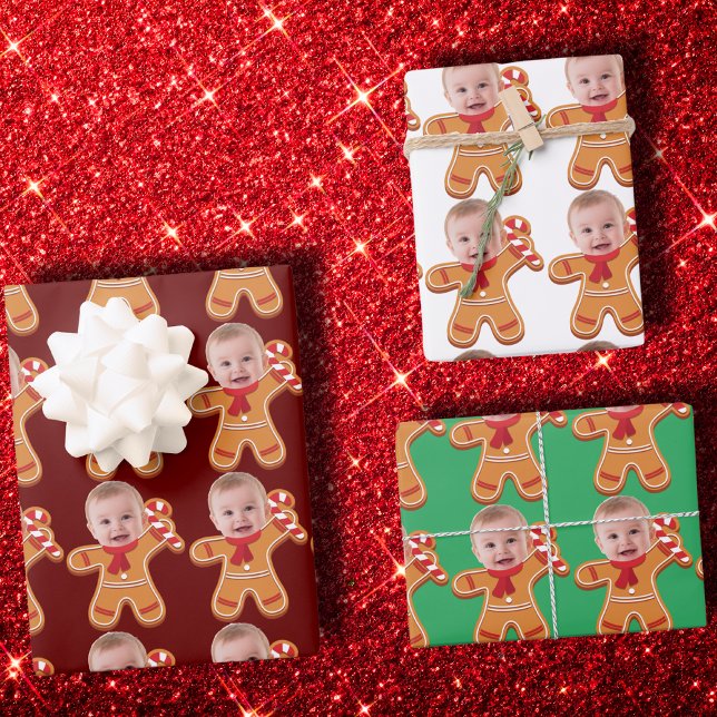 Funny Custom Face Photo Gingerbread baby Wrapping Paper Sheet (Creator Uploaded)
