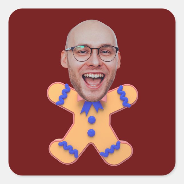 Funny Custom Face Photo Gingerbread Men Christmas Square Sticker (Front)
