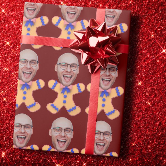 Funny Custom Face Photo Gingerbread Men Christmas Wrapping Paper (Creator Uploaded)