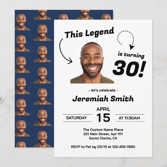 Funny Custom Face Photo Men 30th Birthday Party Invitation (Front/Back)