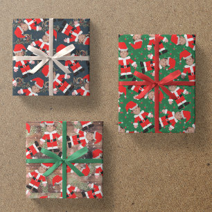 Funny Custom Face Photo Santa Claus Christmas Wrapping Paper Sheet