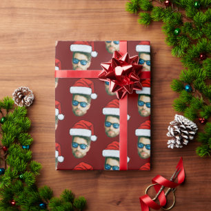 Funny Custom Face Photo Santa Claus Hat Christmas Wrapping Paper