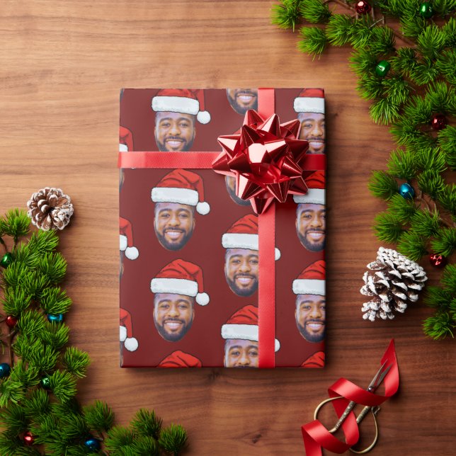 Funny Custom Face Photo Santa Claus Hat Christmas  Wrapping Paper (Holiday Gift)