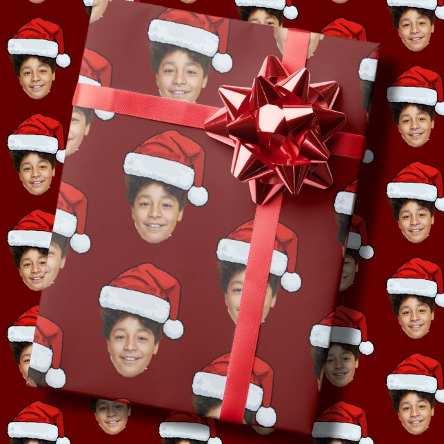 Funny Custom Face Photo Santa Claus Hat Christmas Wrapping Paper (Creator Uploaded)