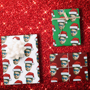 Funny Custom Face Photo Santa Claus Hat Christmas  Wrapping Paper Sheet