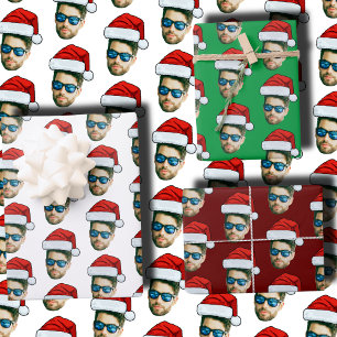 Funny Custom Face Photo Santa Claus Hat Christmas Wrapping Paper Sheet