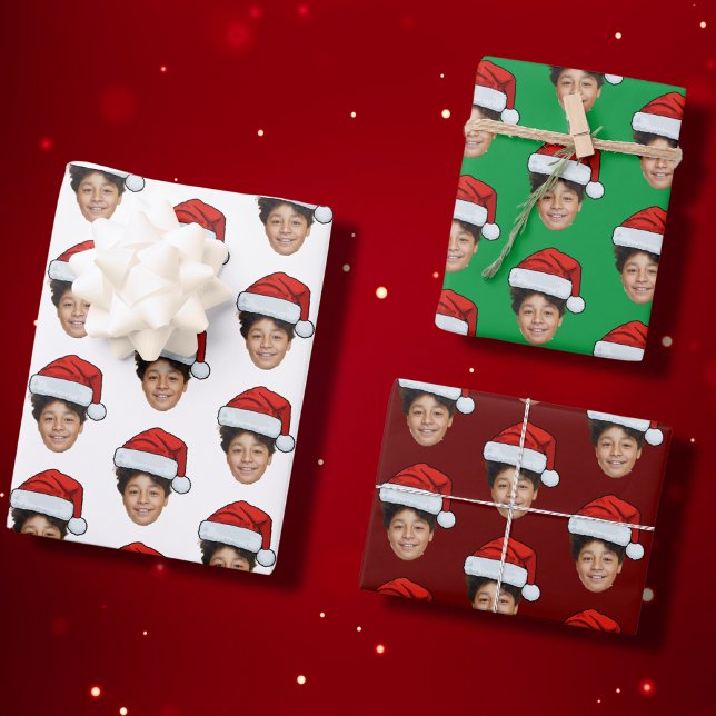 Funny Custom Face Photo Santa Claus Hat Christmas Wrapping Paper Sheet (Creator Uploaded)