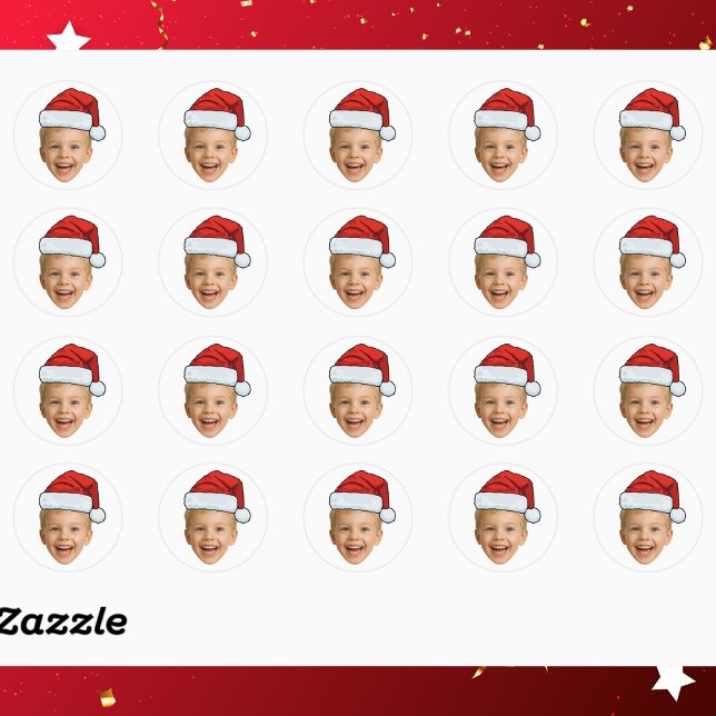 Funny Custom Face Photo Santa Hat Christmas Classic Round Sticker (Creator Uploaded)