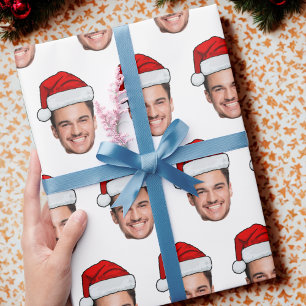 Funny Custom Face Photo Santa Hat Christmas Wrapping Paper