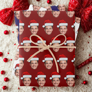 Funny Custom Face Photo Santa Hat Christmas Wrapping Paper Sheet