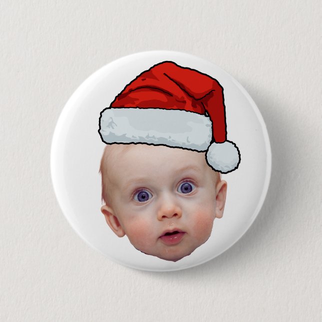 Funny Custom Face Photo Santa Head Christmas 6 Cm Round Badge (Front)