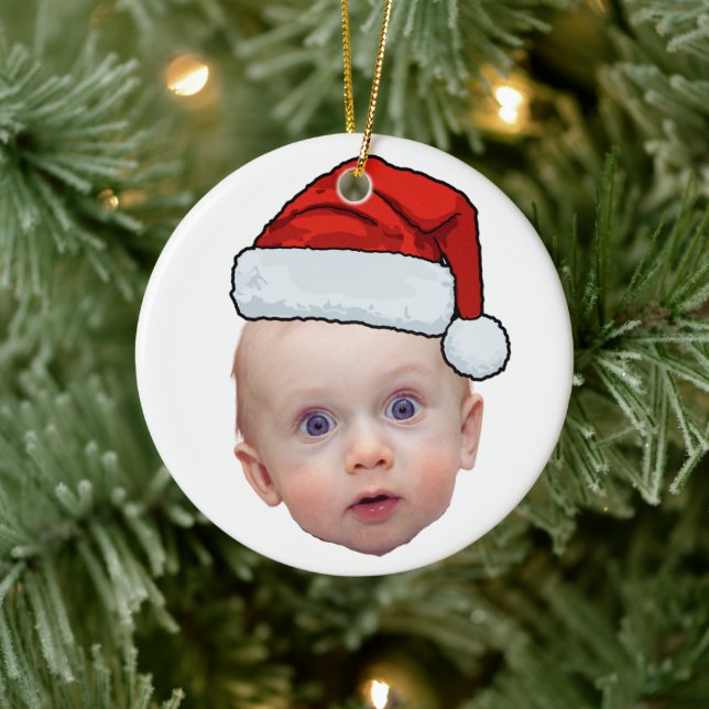 Funny Custom Face Photo Santa Head Christmas Ceramic Tree Decoration (Tree)